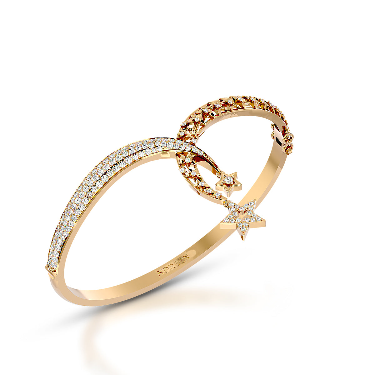 Connection Hinged Bangle Gold With Diamonds
