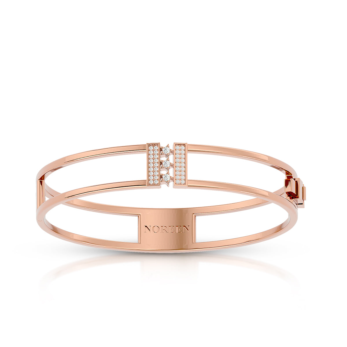 Empowerment Hinged Bangle 18K Rose Gold With Diamonds