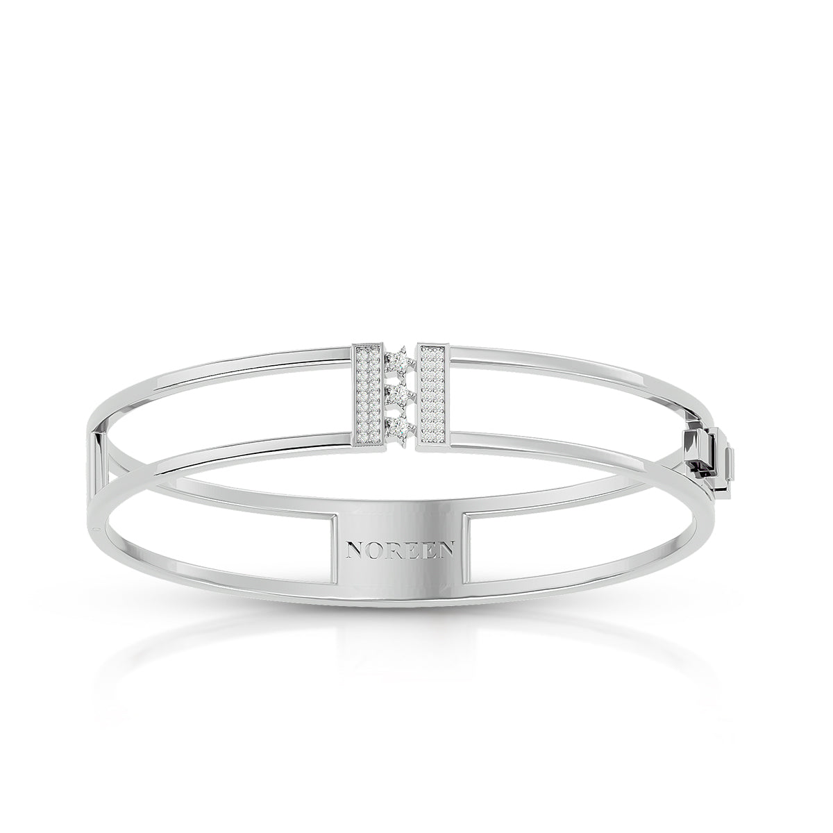 Empowerment Hinged Bangle 18K White Gold With Diamonds