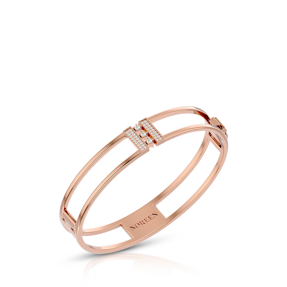 Empowerment Hinged Bangle 18K Rose Gold With Diamonds