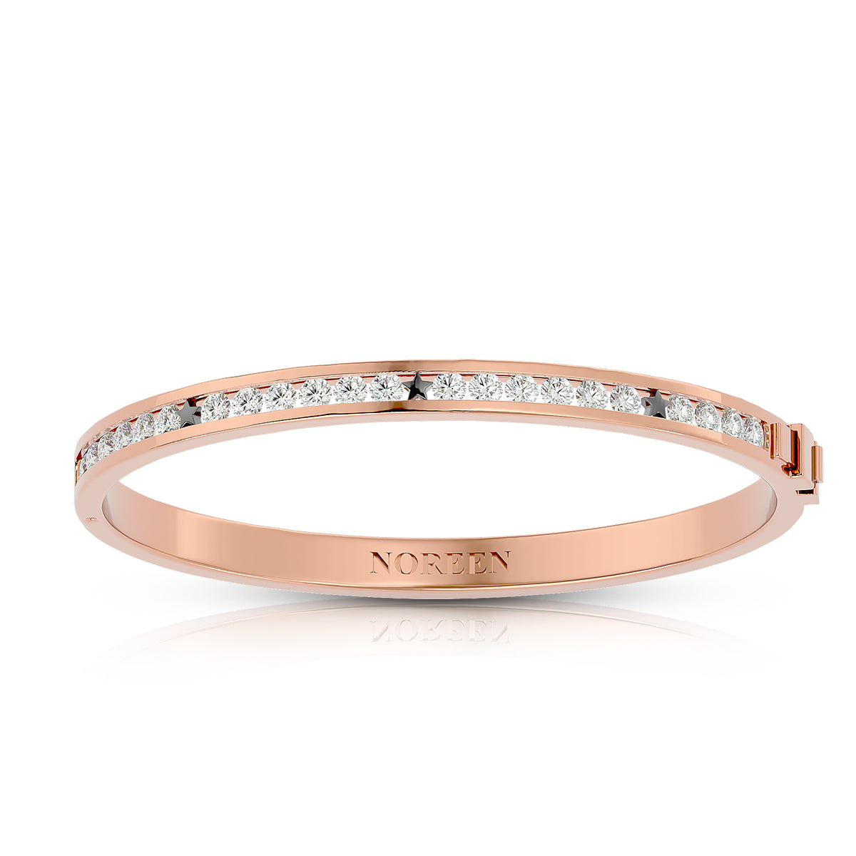 Unmistakably You Hinged Bangle 18K Rose Gold With Diamonds &amp; Onyx Stars