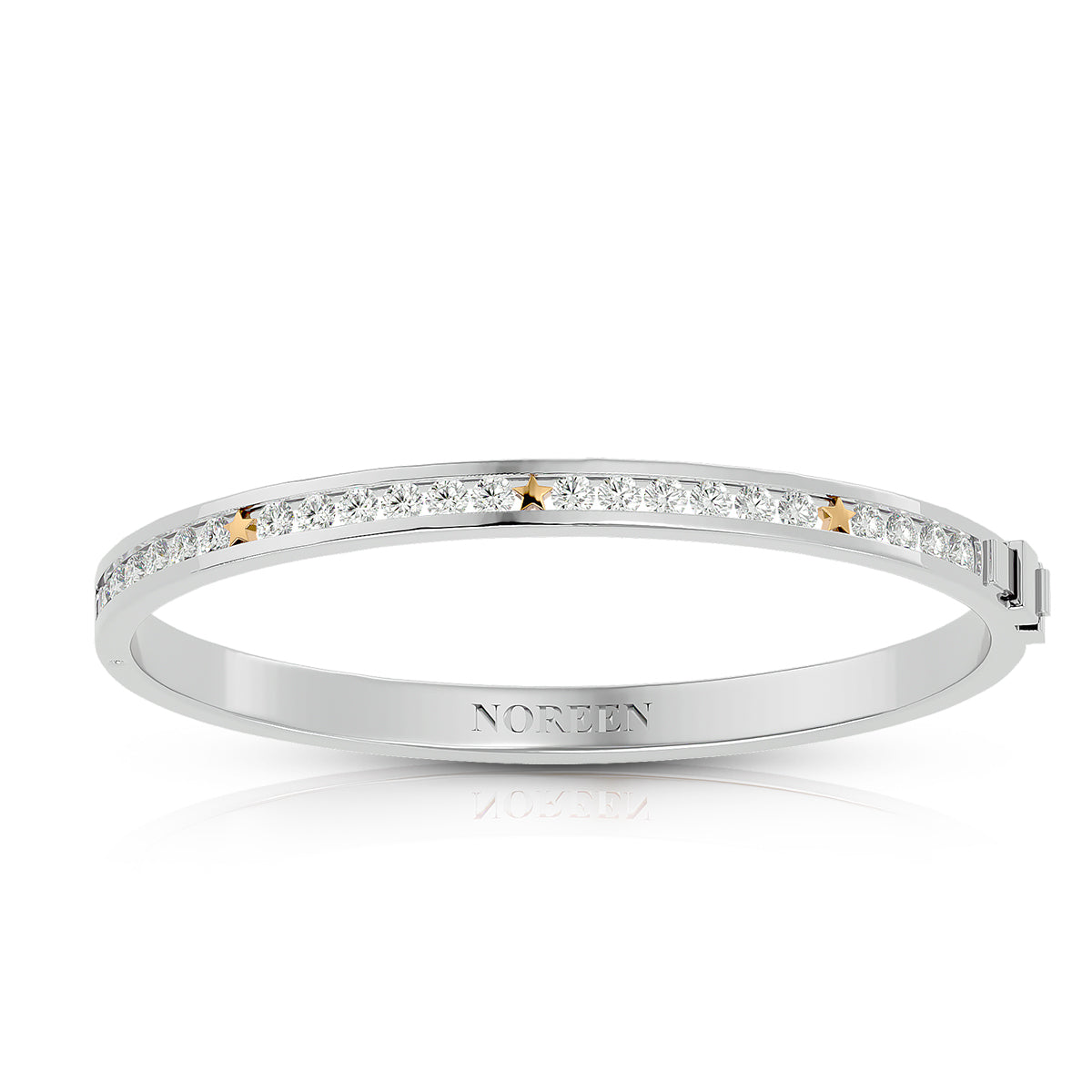 Unmistakably You Hinged Bangle 18K White Gold With Diamonds &amp; Gold Stars