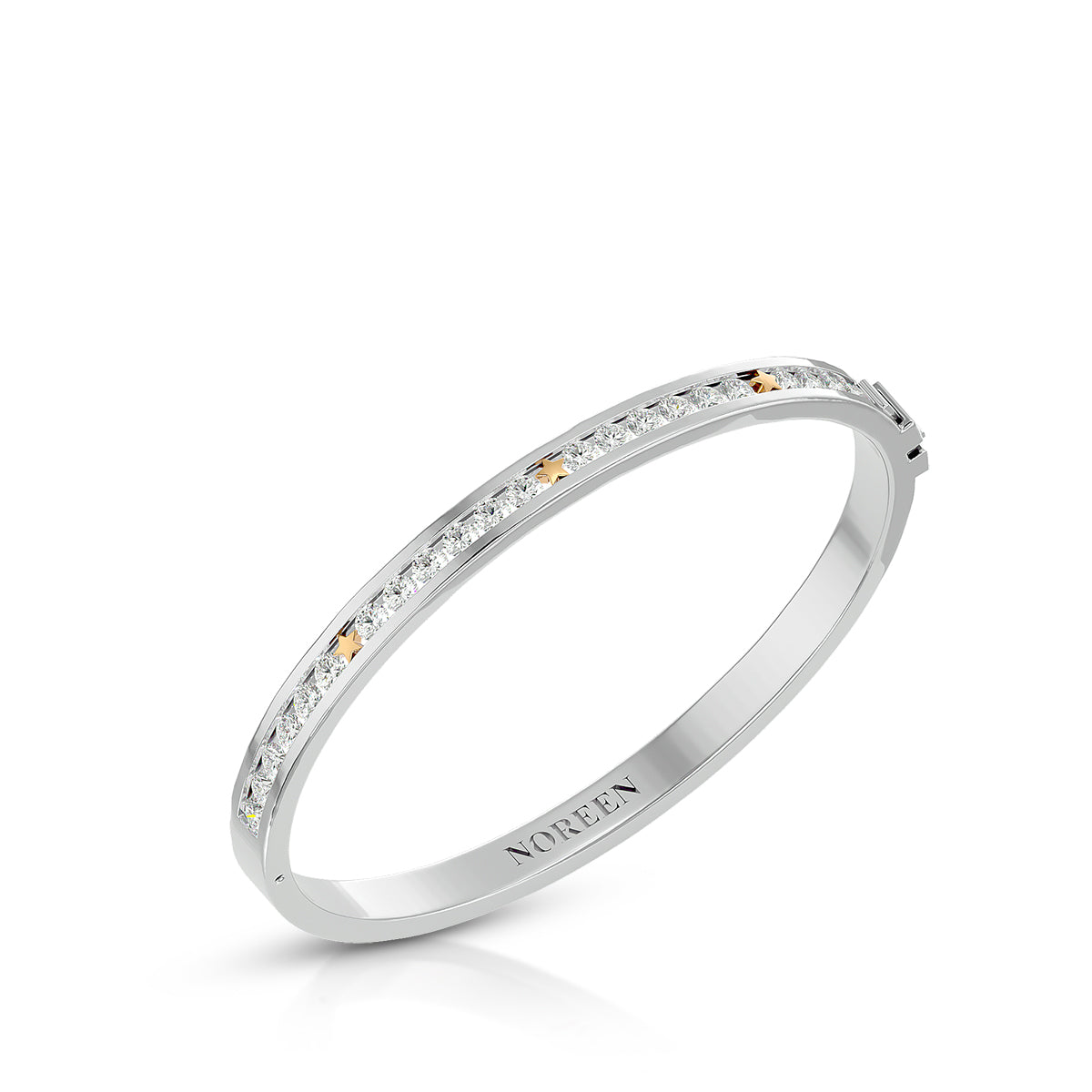 Unmistakably You Hinged Bangle 18K White Gold With Diamonds &amp; Gold Stars