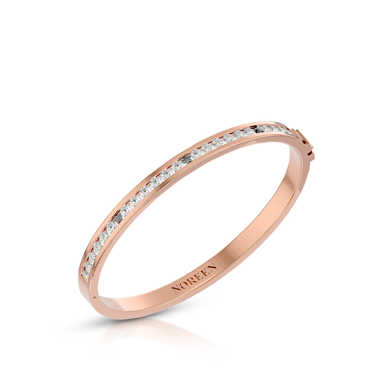 Unmistakably You Hinged Bangle 18K Rose Gold With Diamonds &amp; Onyx Stars
